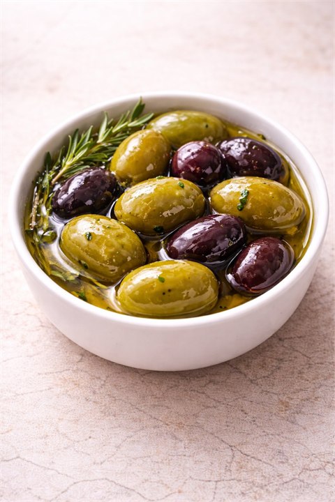 Aceitunas y encurtidos aliñados para aperitivo